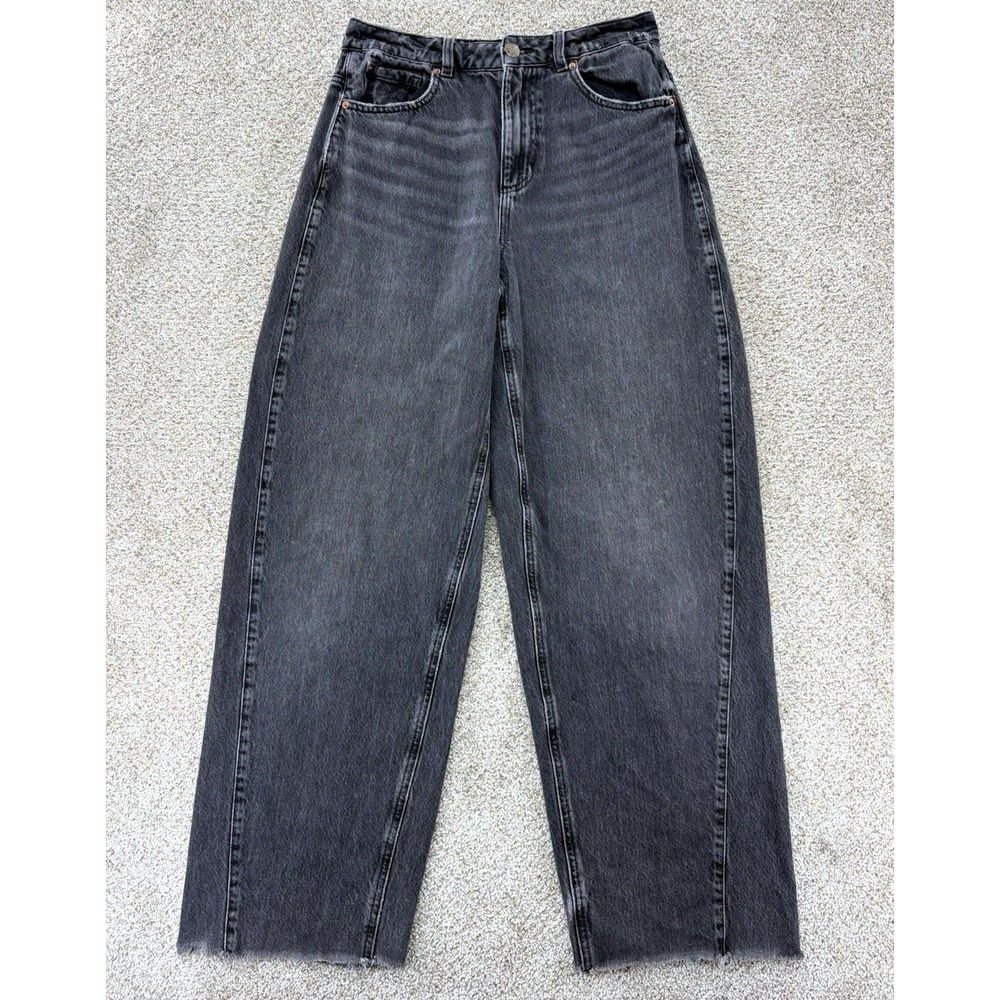 GARAGE DENIM Baggy High Rise Jeans Womens 07/28 Faded Black Barrel Organic Denim